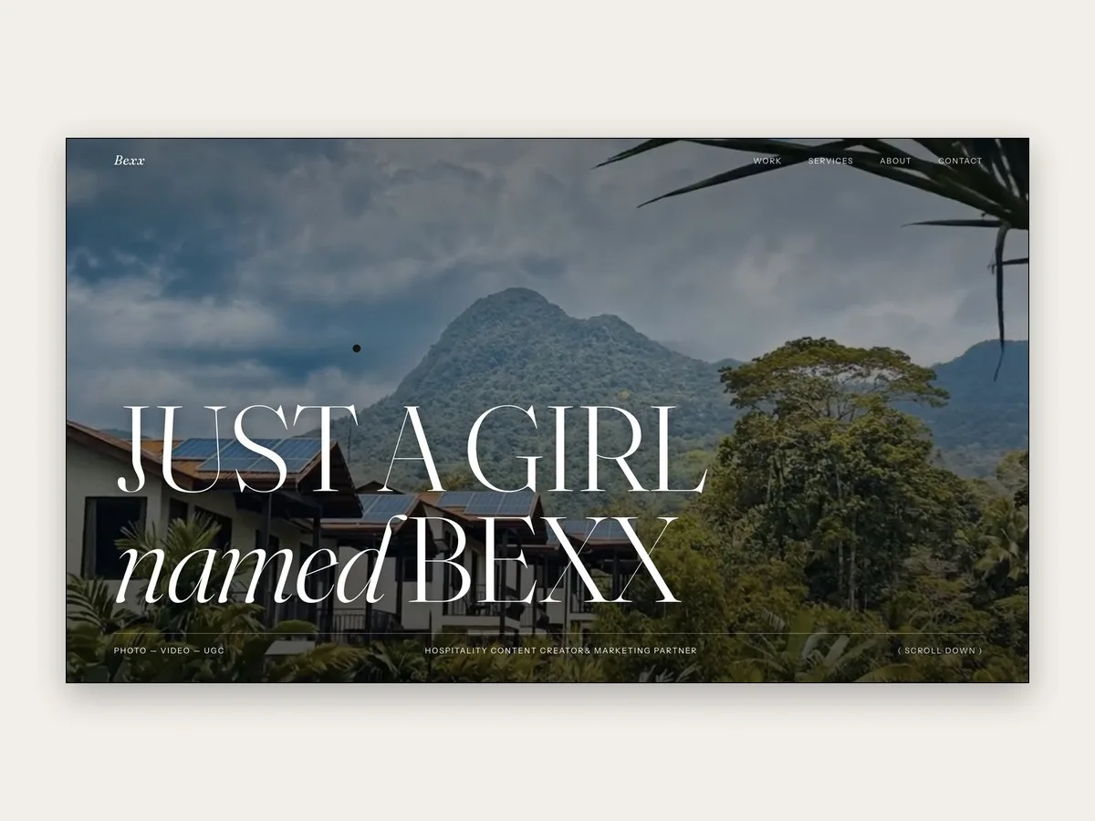 The custom-coded Where’s Bexx website hero