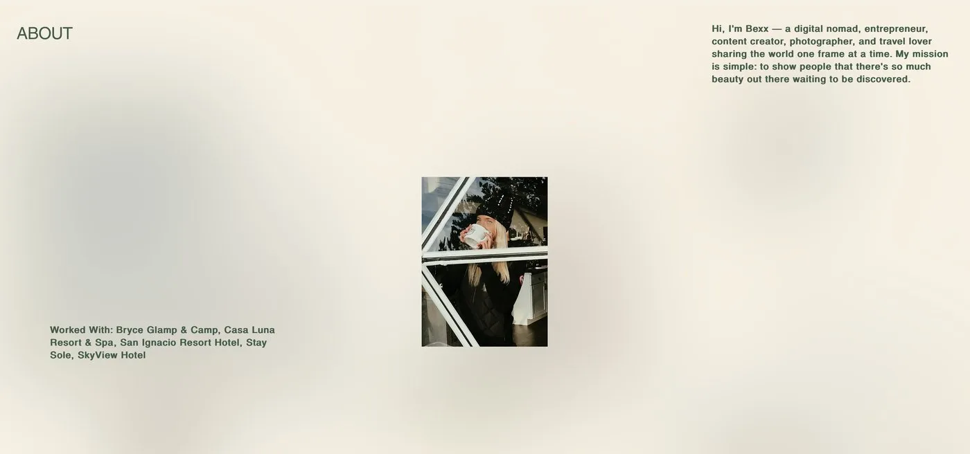 The old About page with one small image and large areas of empty space.