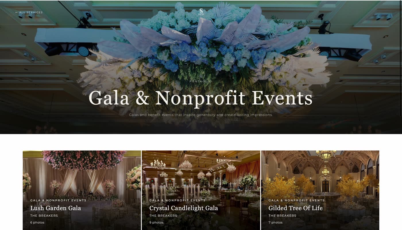 Gala and non-profit work given its own landing page.